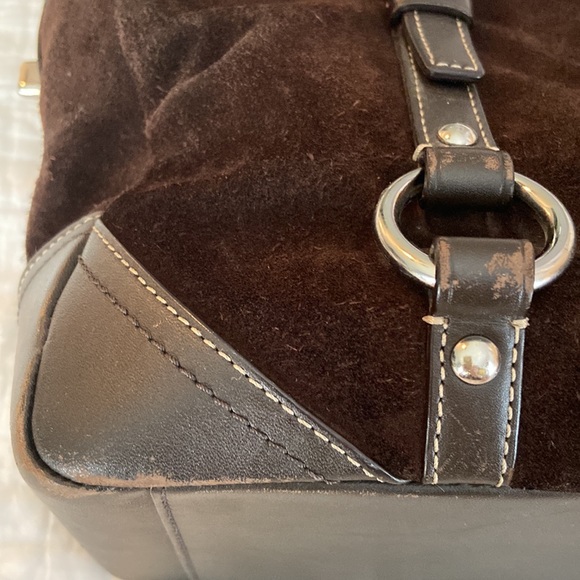 Coach Brown Suede and Leather Handbag/Tote - Picture 6 of 11